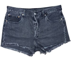 LEVI'S 501 Original Black Denium Cut-Off Raw Frayed Hem Butter Fly Short SZ: W33